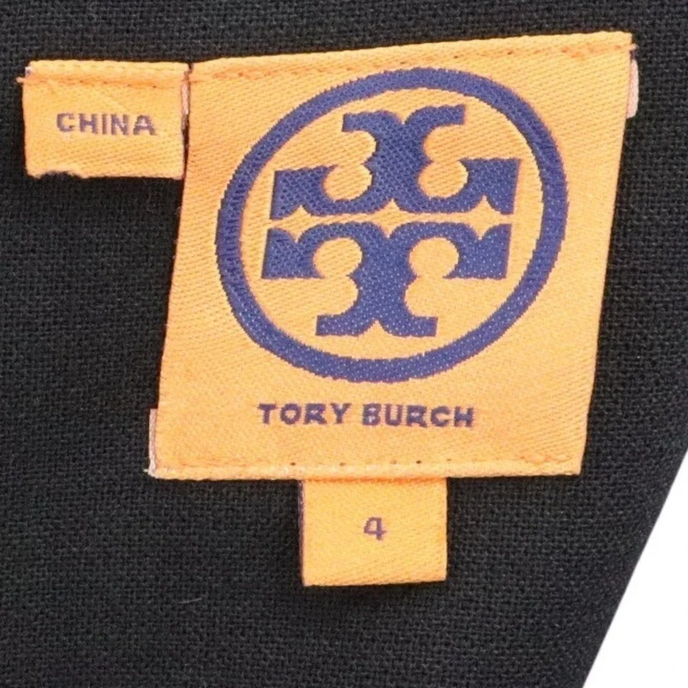 Tory Burch Satin Trim Wool Blend Sleeveless Sheath Work Cocktail Dress Black 4